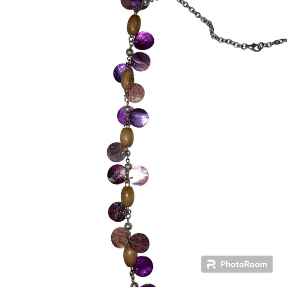 Purple and Tan Beaded Necklace with Tan Beaded Bracelet 32" - Picture 5 of 8